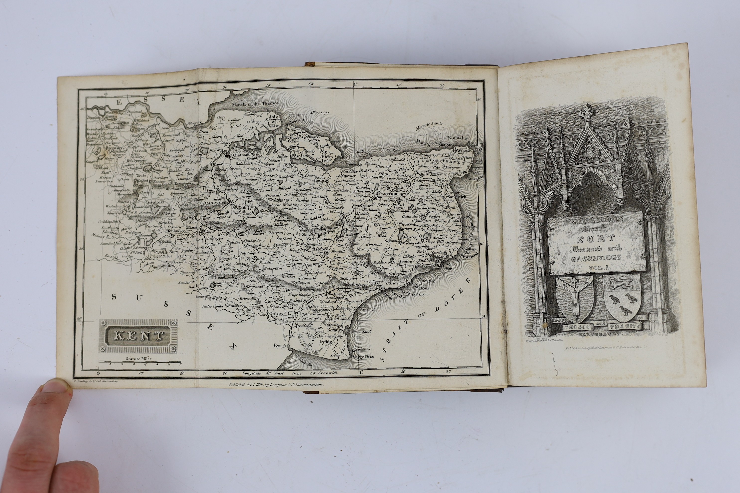 KENT: Excursions in the County of Kent....forming a complete guide for the traveller and tourist....pictorial engraved and printed titles, folded map and folded Canterbury plan, 45 plates; old half calf and marbled board